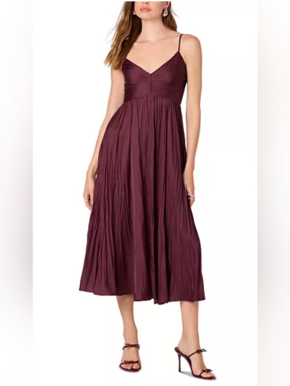 Astr The Label Maeve Pleated Wine Midi Dress
